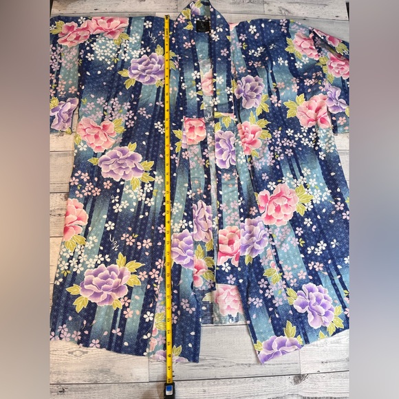 Midori International Co Japanese Kimono Boho Floral Print Open Cardigan Size L - Picture 10 of 10